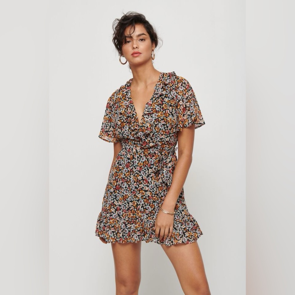 Dynamite Mini Wrap Dress with Frills | size L